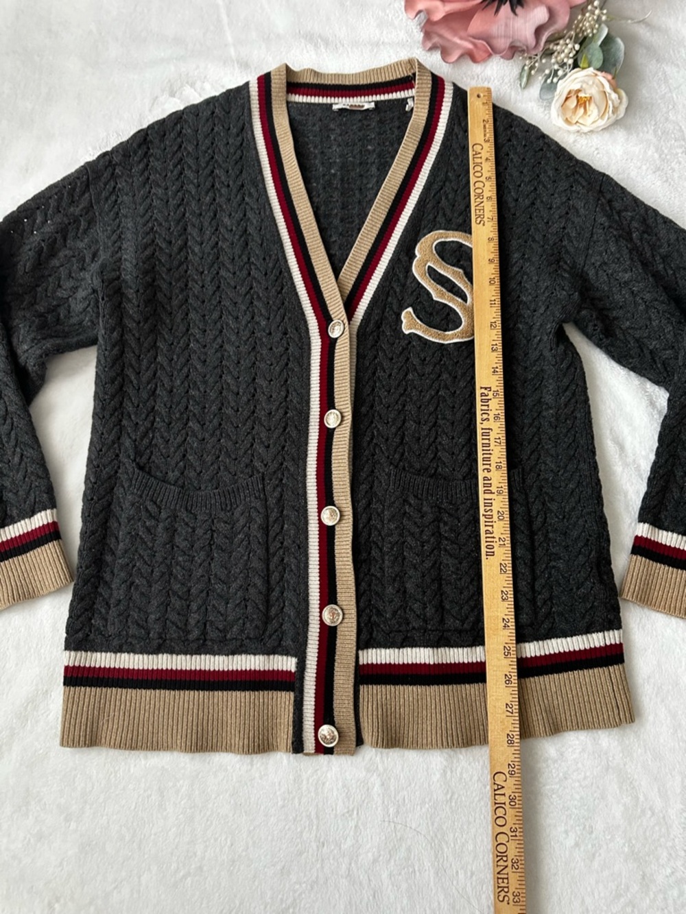 Sandro Monogram  varsity stripe Cardigan Medium - Picture 7 of 14